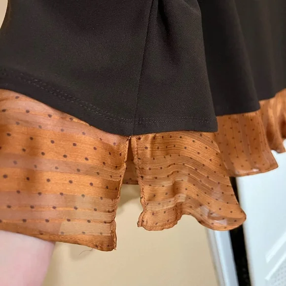 Susan Graver Brown Liquid Knit Top -  Beautiful trim in copper color. - Picture 4 of 9